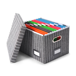 Collapsible File Box - Grey Pinstripes