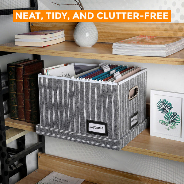Collapsible File Box - Grey Pinstripes